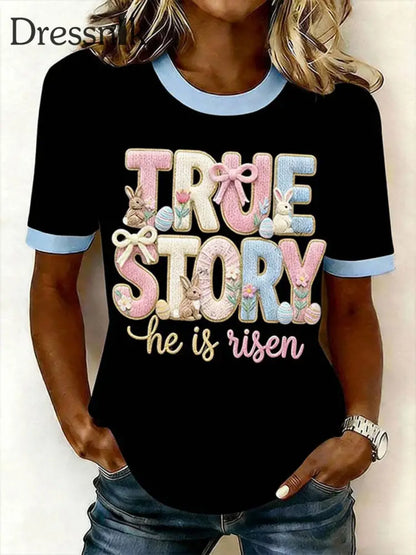 Frauen Kaninchen Print Casual T-Shirt Schwarz / S