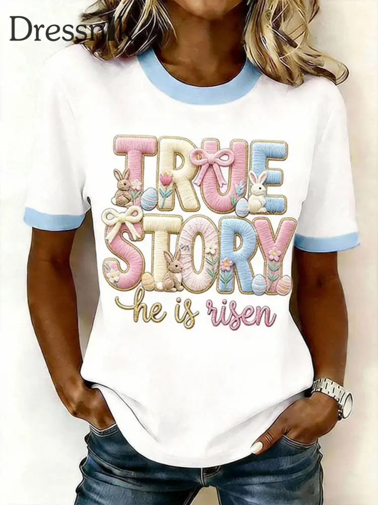 Frauen Kaninchen Print Casual T-Shirt Weiß / S