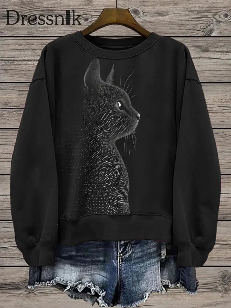 Frauen Katze regelmäßige Sweatshirt Schwarz / S