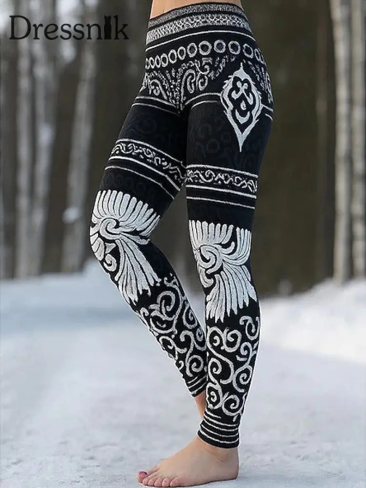 Frauen keltischer Knoten Baum des Lebens Steigung Sport Stretch Leggings Schwarz / S
