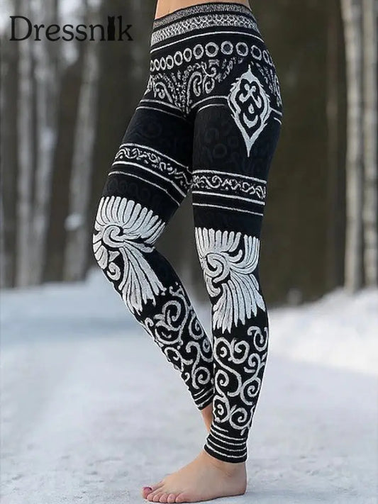 Frauen keltischer Knoten Baum des Lebens Steigung Sport Stretch Leggings Schwarz / S