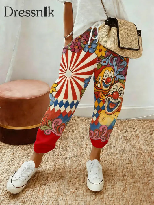 Frauen Kölner Karneval Clown Print Freizeit hosen Rot / S