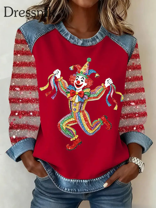 Frauen Kölner Karneval Denim Patchwork Top Rot / S