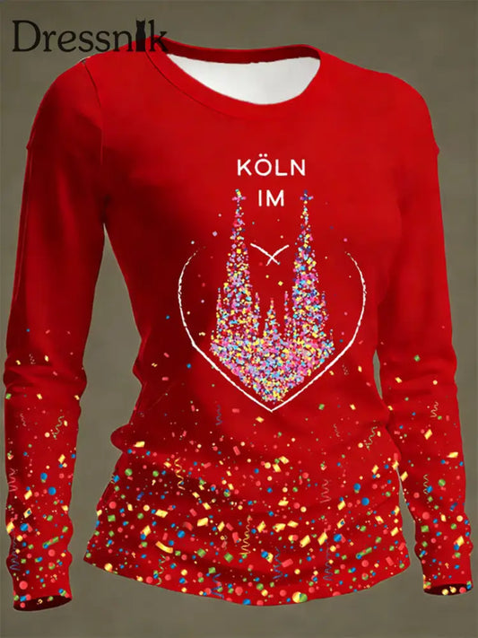 Frauen Kölner Karneval Köln im Druck lässig lang ärmel iges T-Shirt Rot / S