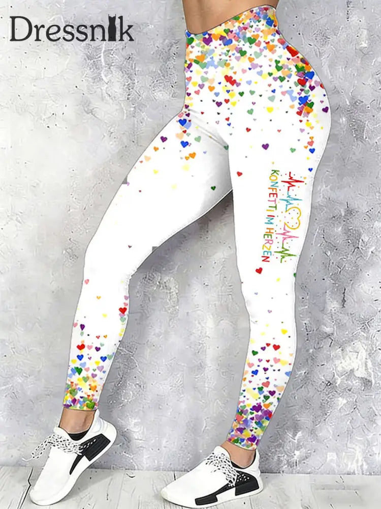 Frauen Kölner Karneval Konfetti im Herzen drucken lässige Samt leggings Weiß / S