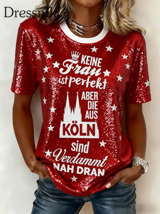 Frauen Kölner Karneval Kurzarm T-Shirt Rot / S