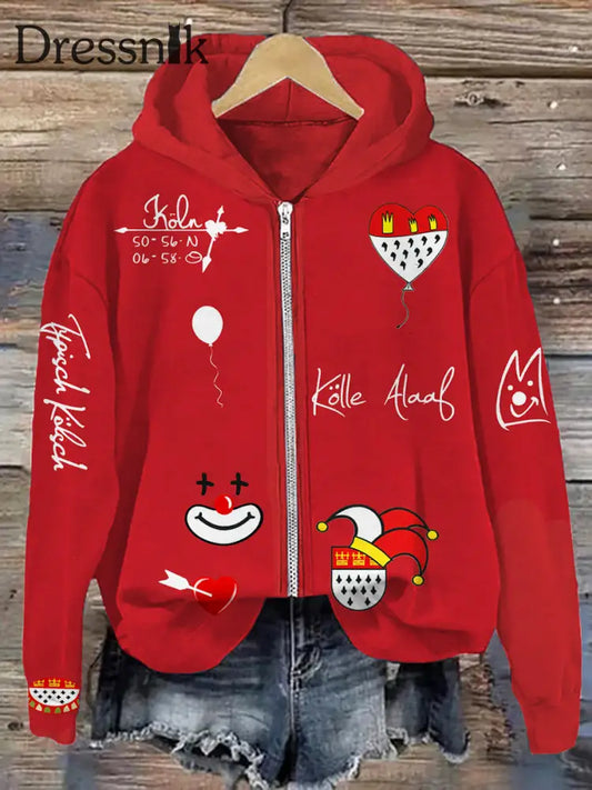Frauen Kölner Karneval Lässiger Kapuzen pullover mit Reiß verschluss als bild / S