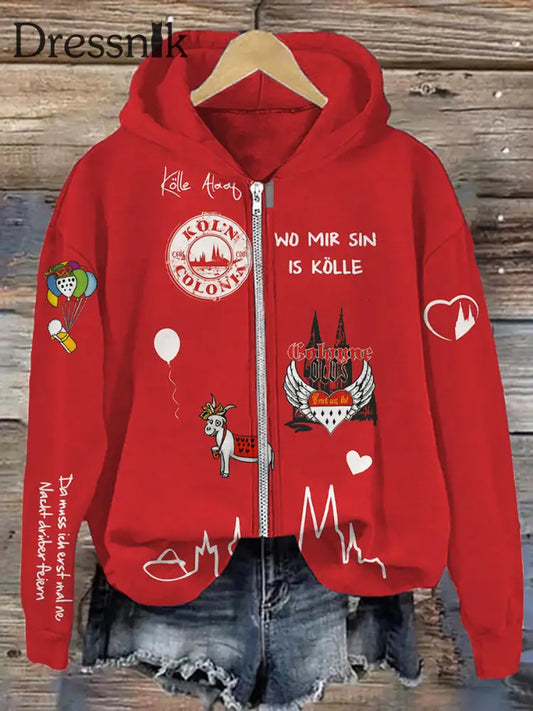 Frauen Kölner Karneval Lässiger Kapuzen pullover mit Reiß verschluss als bild / S