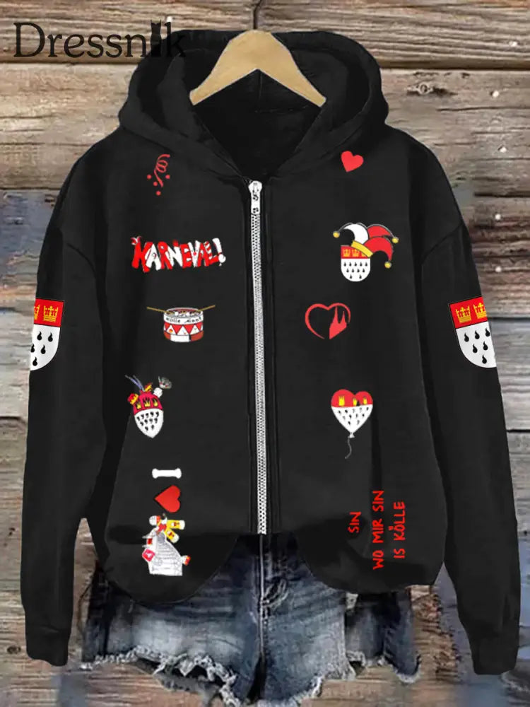 Frauen Kölner Karneval Lässiger Kapuzen pullover mit Reiß verschluss als bild / S