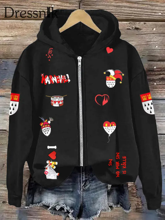Frauen Kölner Karneval Lässiger Kapuzen pullover mit Reiß verschluss als bild / S