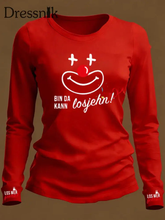 Frauen Kölner Karneval Rundhals Langarm T-Shirt Rot / S
