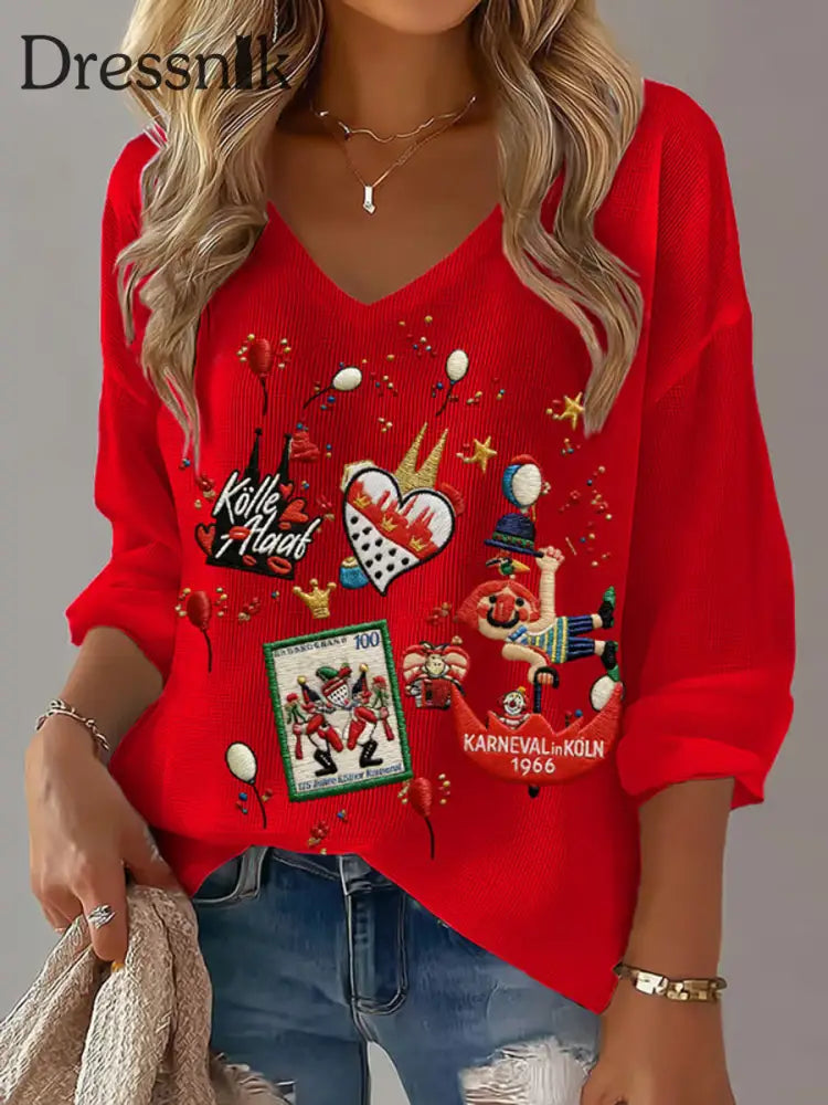 Frauen Kölner Karneval Waffel T-Shirt Rot / S