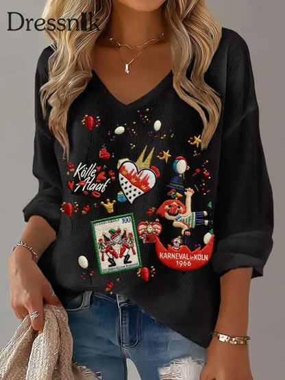 Frauen Kölner Karneval Waffel T-Shirt Schwarz / S