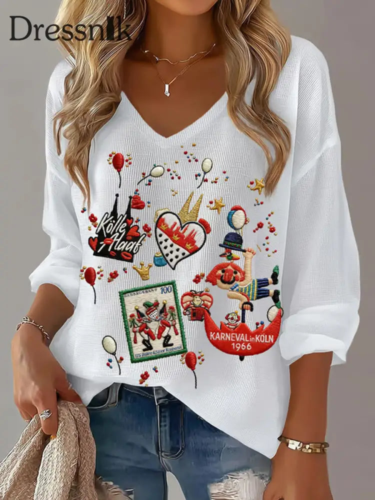 Frauen Kölner Karneval Waffel T-Shirt Weiß / S