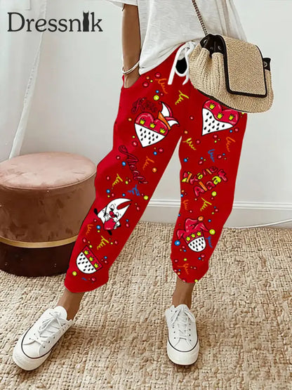 Frauen Kölner Karnevals druck Freizeit hosen Rot / S