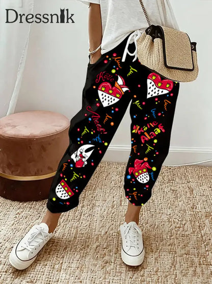 Frauen Kölner Karnevals druck Freizeit hosen Schwarz / S