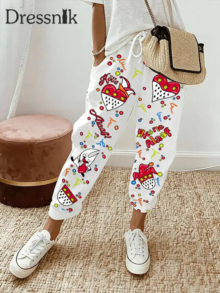 Frauen Kölner Karnevals druck Freizeit hosen Weiß / S