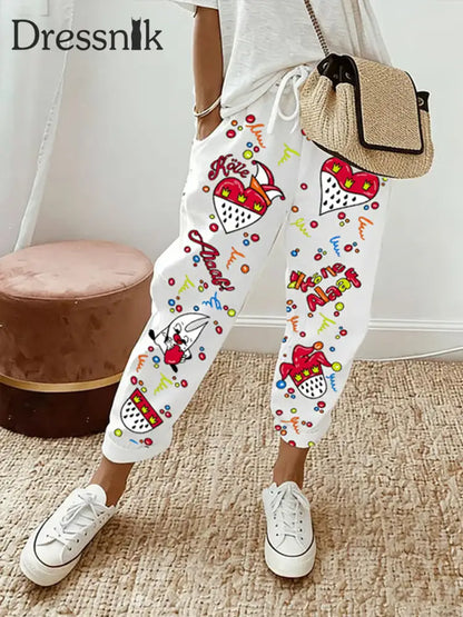 Frauen Kölner Karnevals druck Freizeit hosen Weiß / S