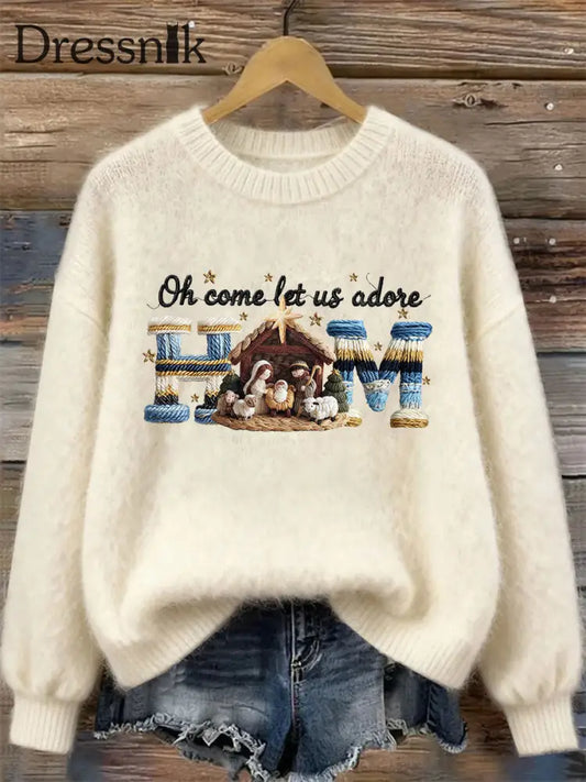 Frauen-Krippen druck lässig Sweatshirt Aprikose / S