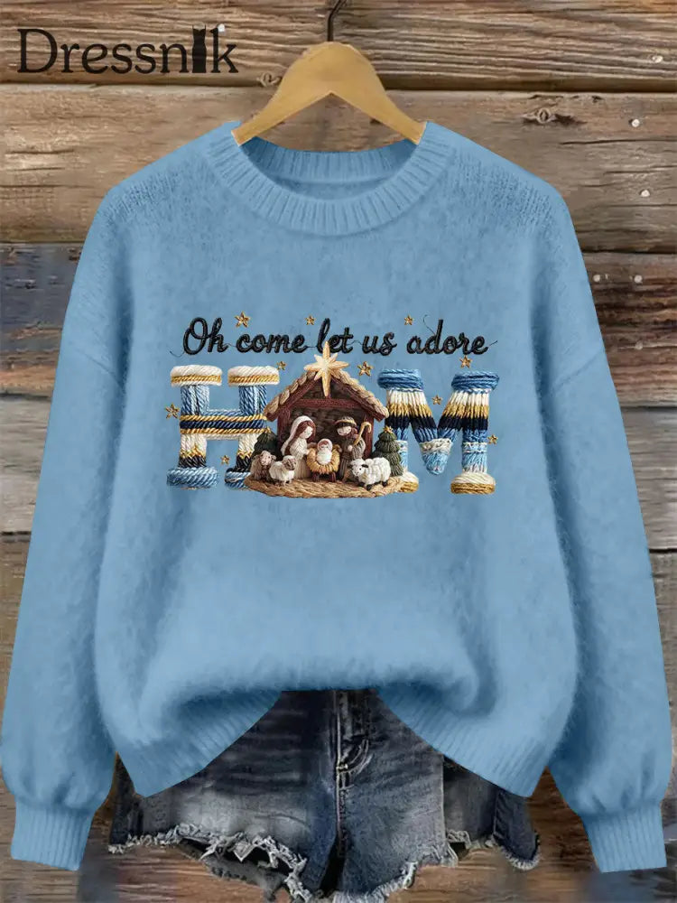 Frauen-Krippen druck lässig Sweatshirt Blau / S