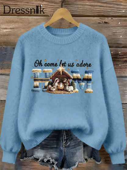 Frauen-Krippen druck lässig Sweatshirt Blau / S
