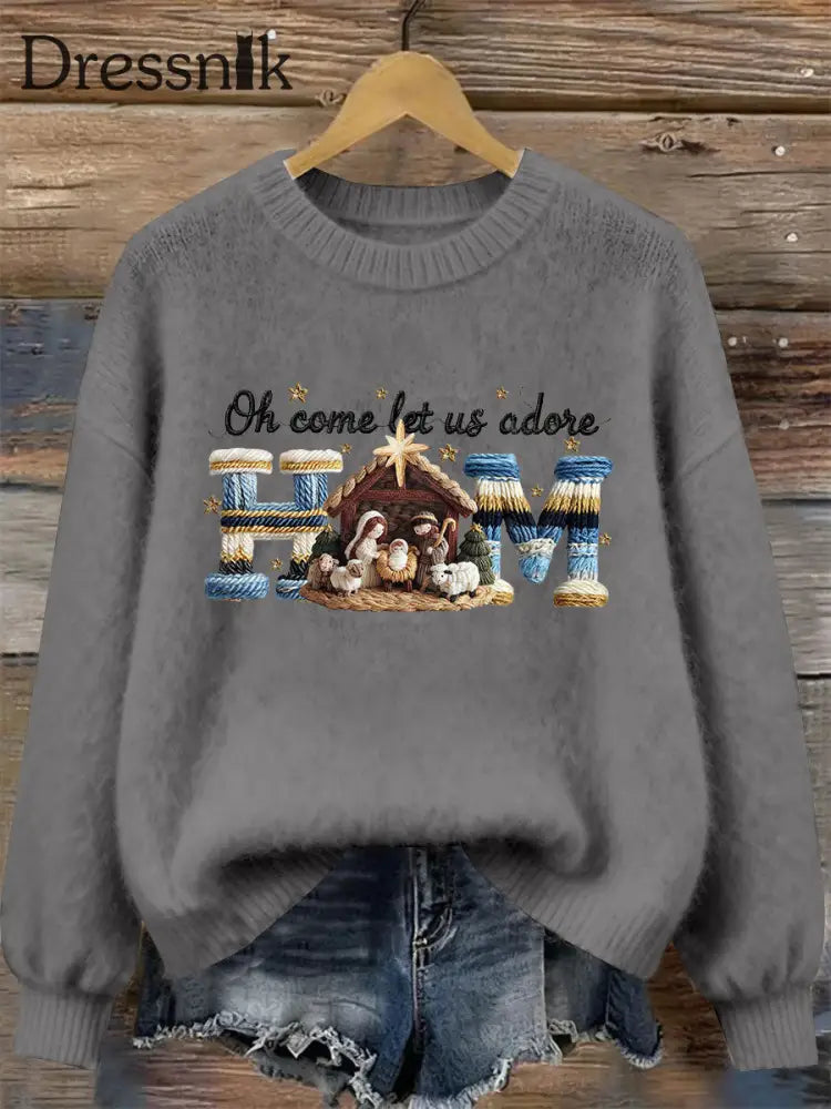 Frauen-Krippen druck lässig Sweatshirt Grau / S