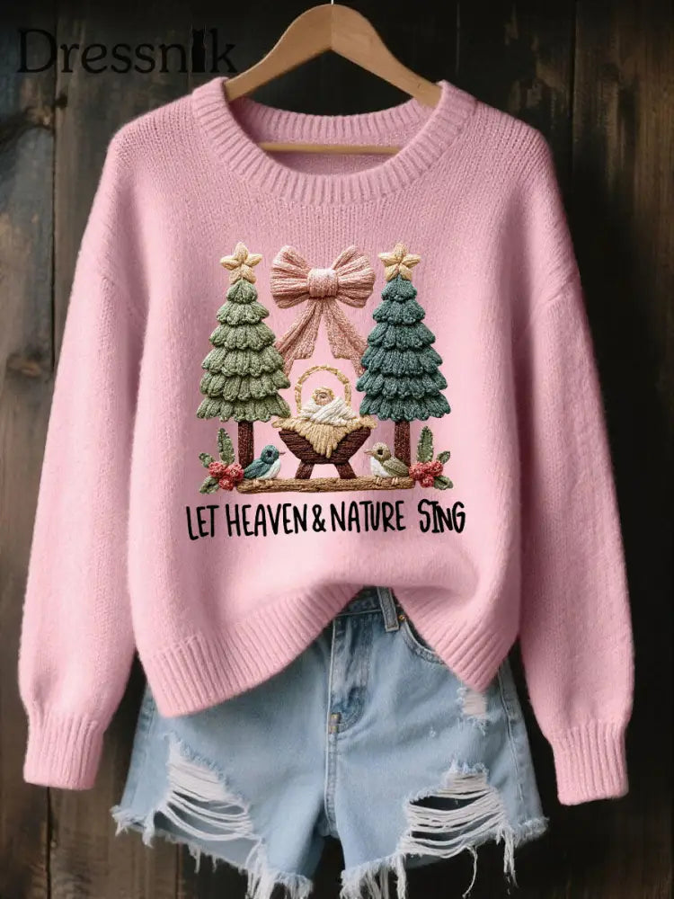 Frauen-Krippen druck lässig Sweatshirt Rosa / S