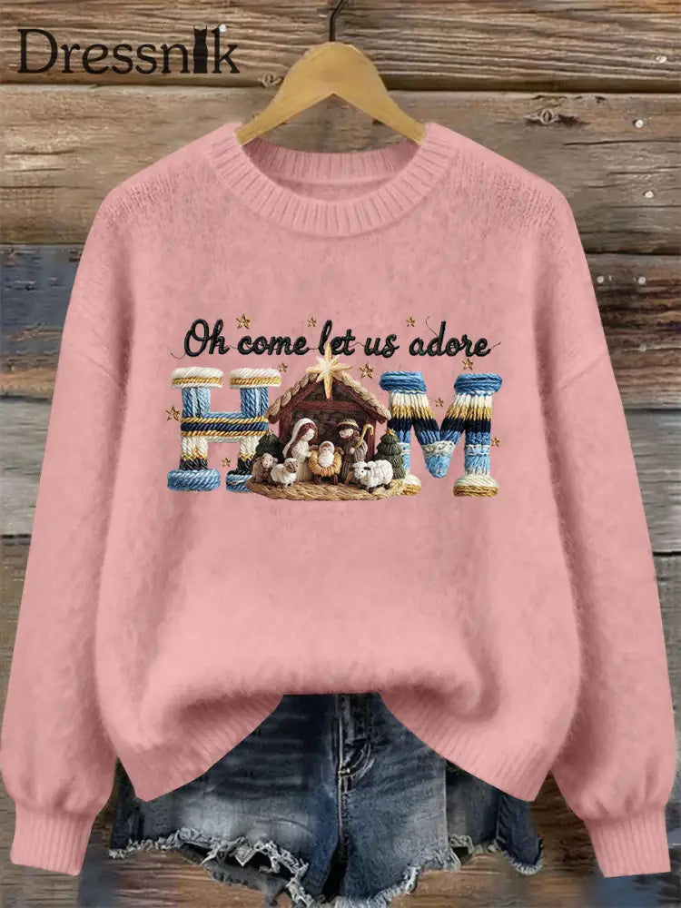 Frauen-Krippen druck lässig Sweatshirt Rosa / S