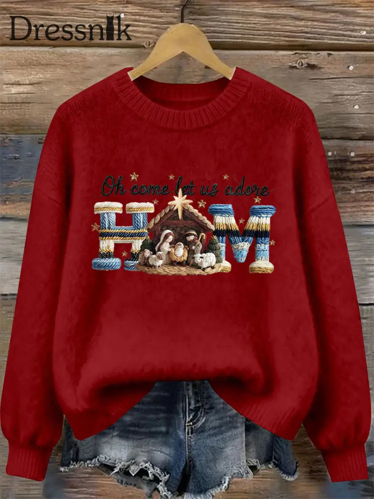 Frauen-Krippen druck lässig Sweatshirt Rot / S
