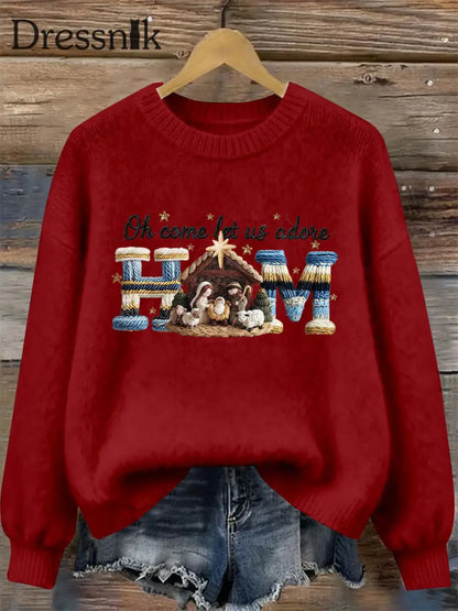 Frauen-Krippen druck lässig Sweatshirt Rot / S