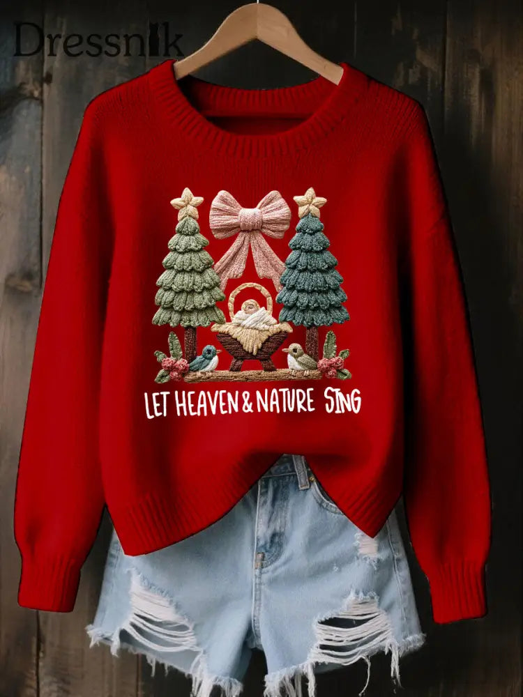 Frauen-Krippen druck lässig Sweatshirt Rot / S