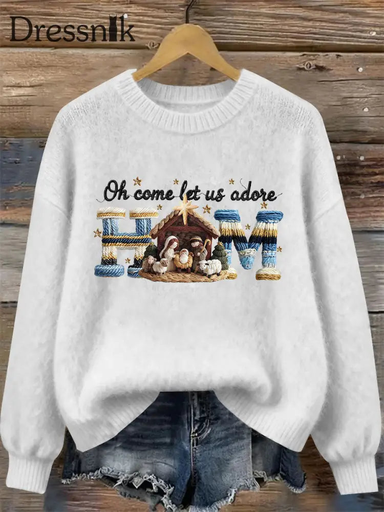 Frauen-Krippen druck lässig Sweatshirt Weiß / S