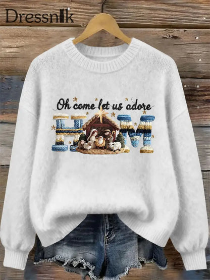 Frauen-Krippen druck lässig Sweatshirt Weiß / S