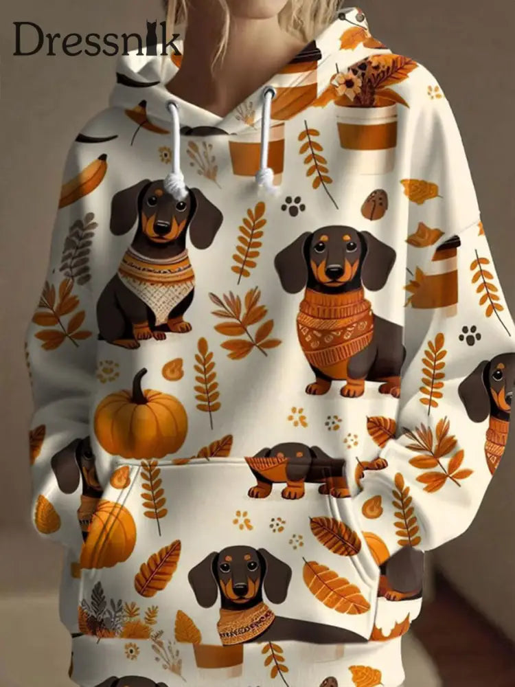 Frauen Kürbis Wurst Hund Hoodie als bild / S