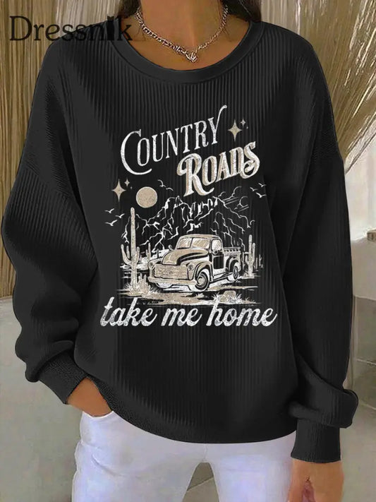 Frauen Landstraßen nehmen mich mit geripptem Rundhals-Sweatshirt nach Hause Schwarz / S