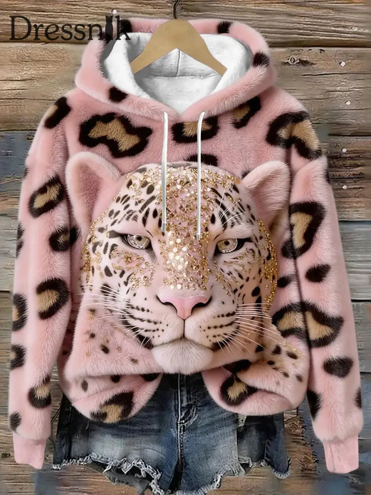 Frauen Leoparden muster Kunstdruck Casual Hoodie Rosa / S