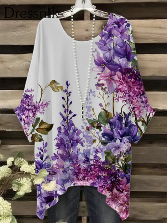 Frauen Lila Flora Kunstdruck T Shirt als bild / S