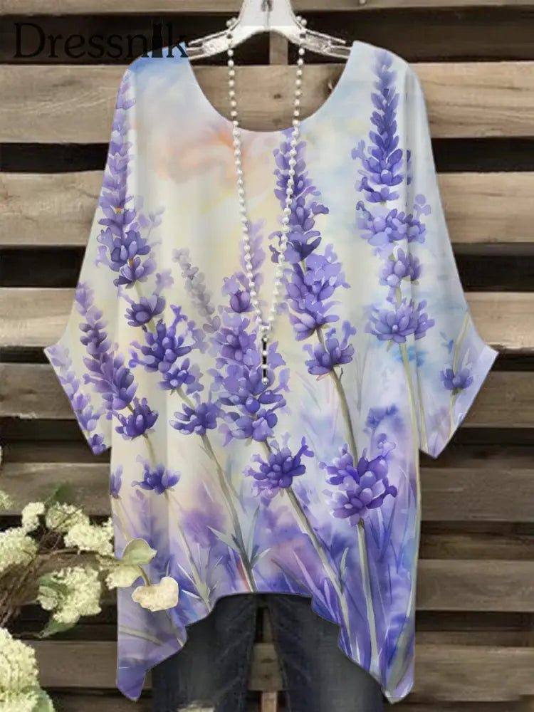 Frauen Lila Flora Kunstdruck T Shirt als bild / S