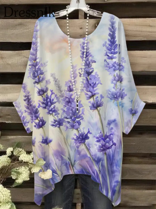 Frauen Lila Flora Kunstdruck T Shirt als bild / S