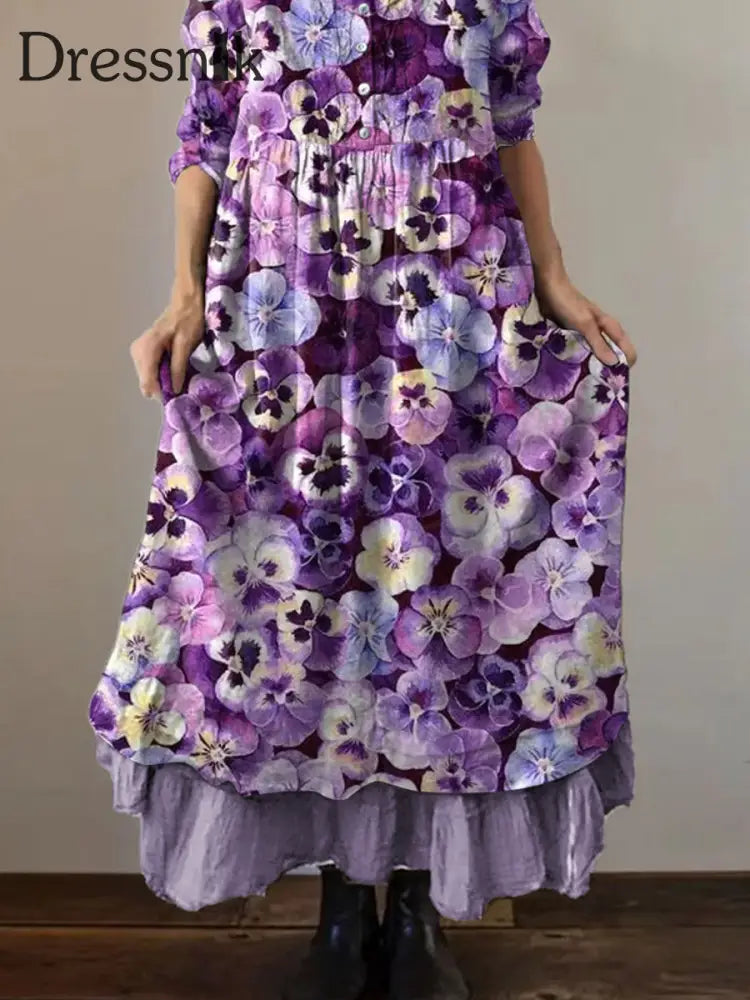 Frauen Lila Forget-Me-Not Print Alzheimer-Bewusstseins unterstützung Kleid