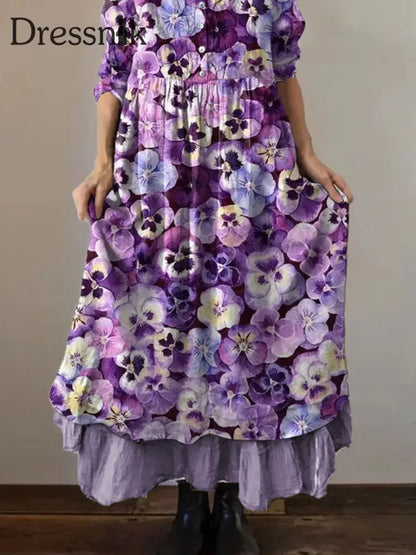 Frauen Lila Forget-Me-Not Print Alzheimer-Bewusstseins unterstützung Kleid