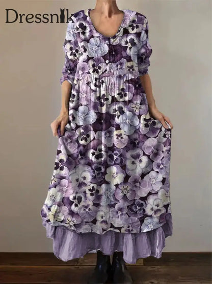 Frauen Lila Forget-Me-Not Print Alzheimer-Bewusstseins unterstützung Kleid Lavendel / S