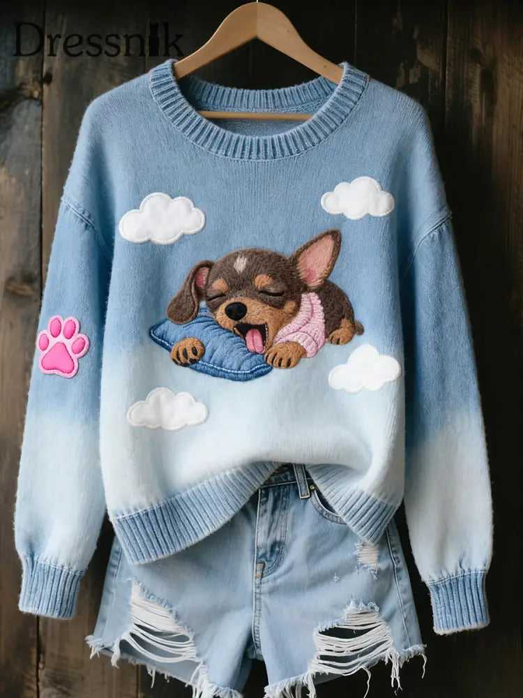 Frauen-Luft schlafende Chihuahua-Hunde-Tops blau / S