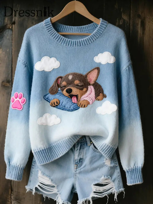 Frauen-Luft schlafende Chihuahua-Hunde-Tops blau / S