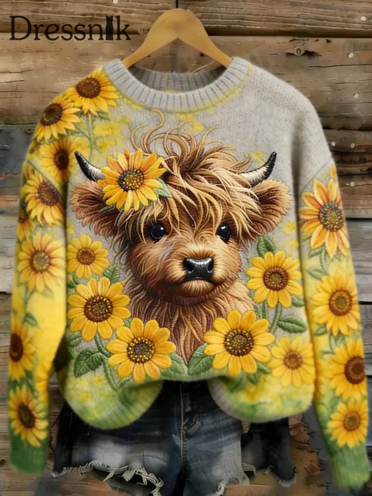 Frauen lustige Highland Kuh Blumen kunst Gemütliche Pullover als bild / S