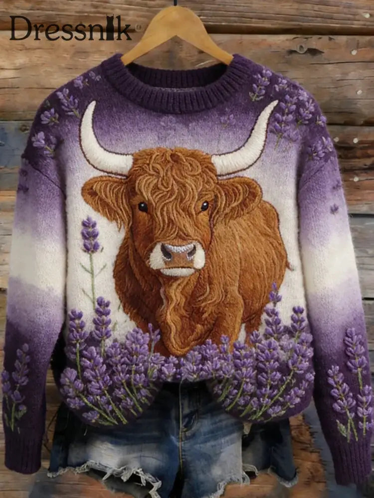 Frauen lustige Highland Kuh Blumen kunst Gemütliche Pullover als bild / S