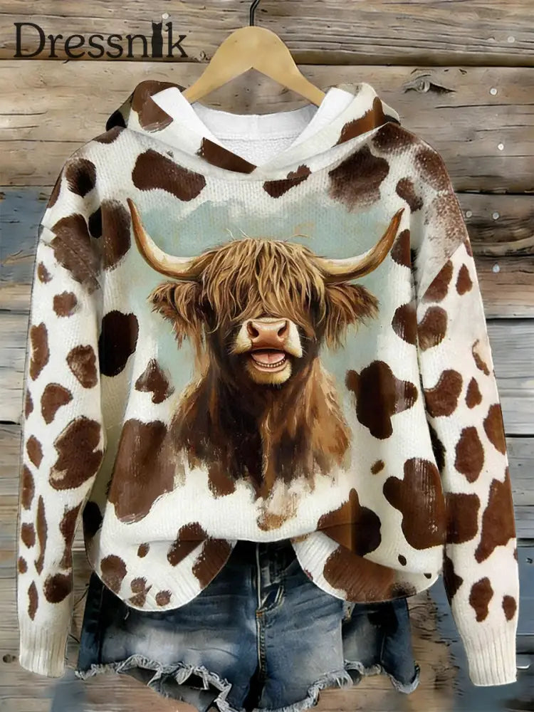 Frauen lustige Highland Kuh Kunst Gemütliche Kapuzen pullover als bild / S