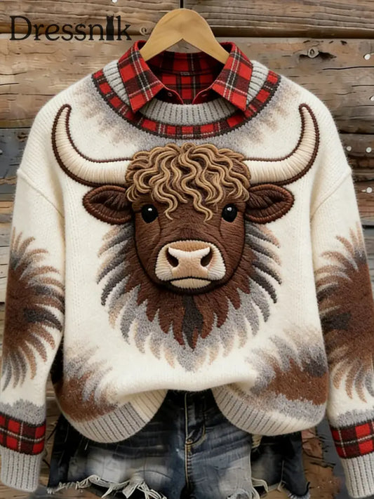 Frauen Lustige Highland Kuh Kunst Gemütliche Pullover als bild / S