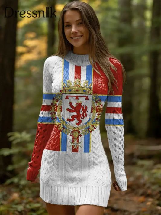 Frauen Luxemburg Regal Red Lion Crest Flag Print Strickkleid mehrfarbig / S