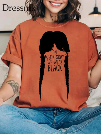 Frauen mittwochs tragen wir Schwarz Halloween Horror Party Casual T-Shirt Kürbis orange / S